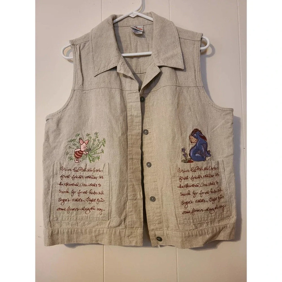 Disney Vest XL Sleeveless Button Up Collared Winnie The Pooh pockets (AG) - Picture 1 of 6